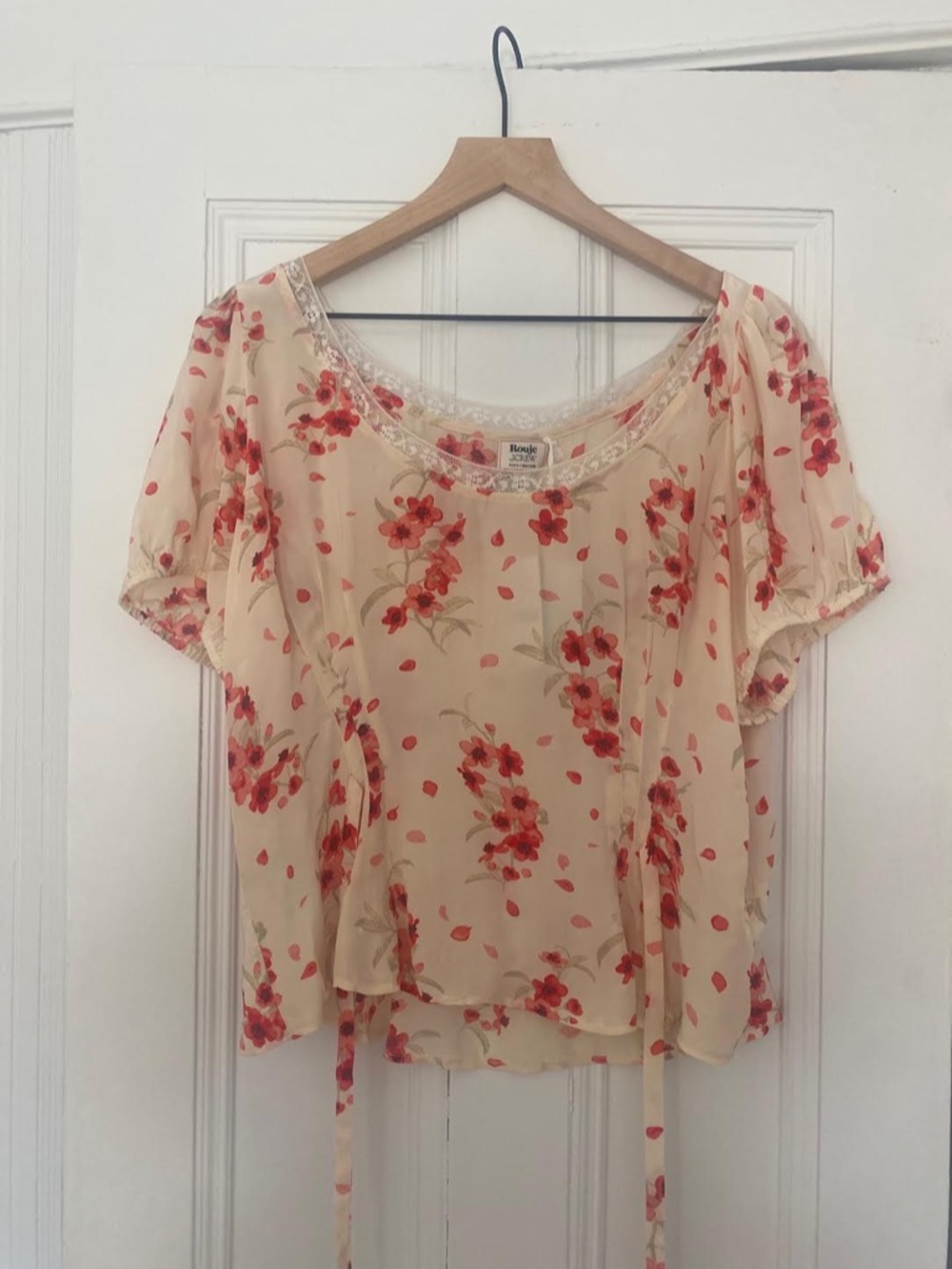 J. Crew x Rouje - White/Red Floral Poet Top - Size 16 - Picture 12 of 16